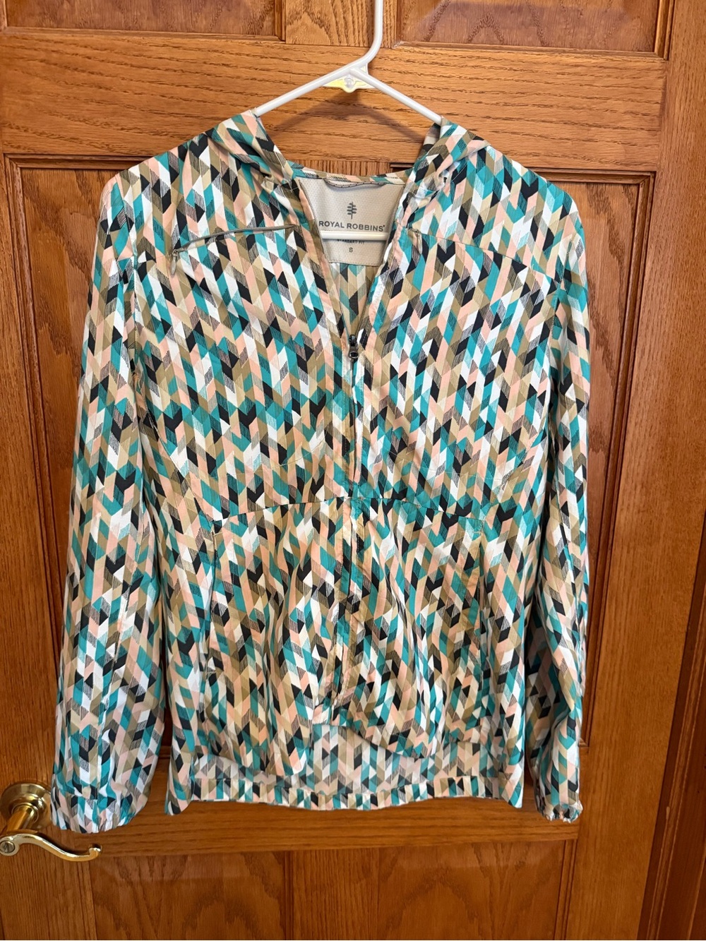 Royal Robbins Geo Geometric Print Full Zip Hooded Jacket Windbreaker Small